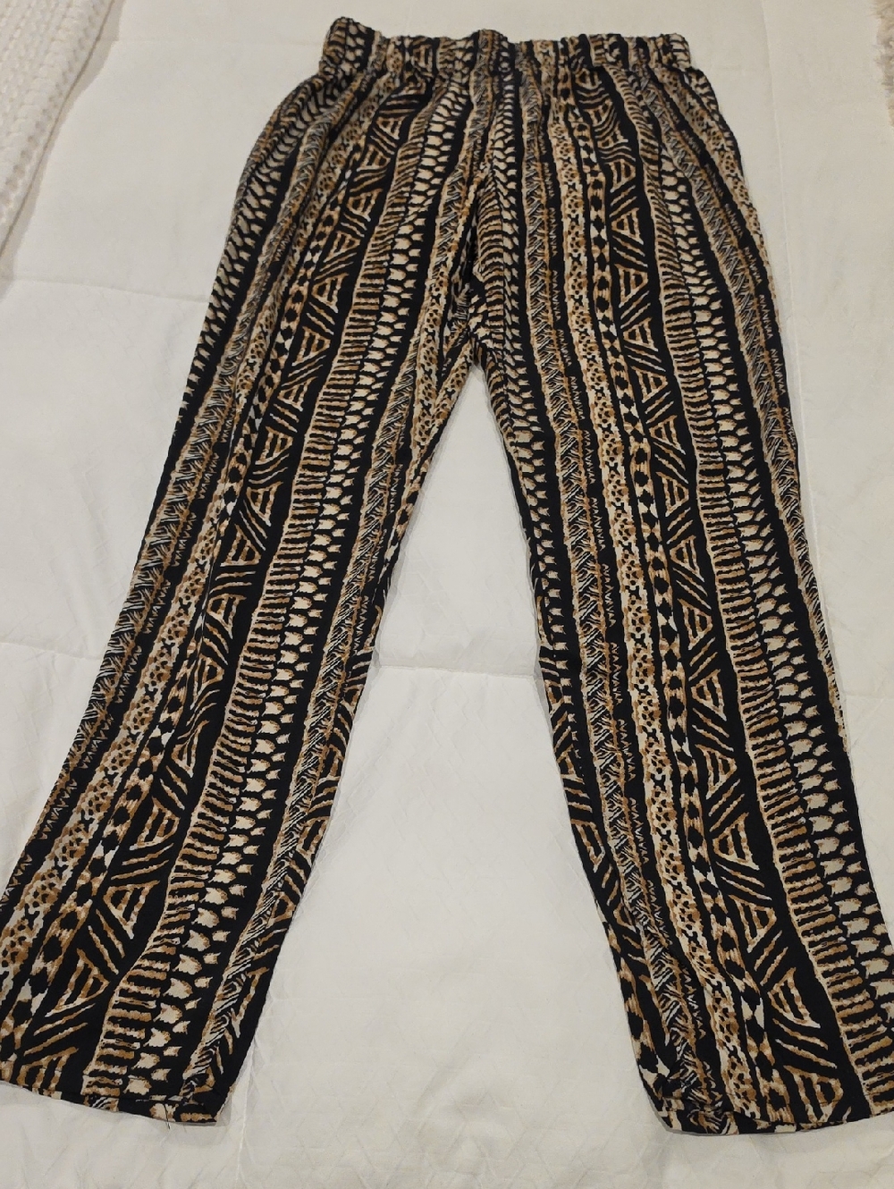Ambiance Women’s Patterned Elastic-Waist Lounge Pants - Black & Tan